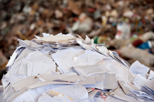 Different types of construction waste materials sorted for recycling